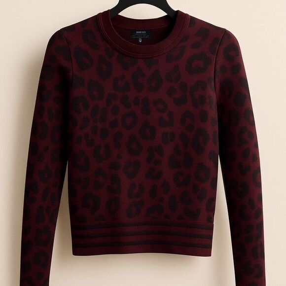 Marc Cain S Collections Virgin Wool Aubergine Animal Print Sweater Size N1 US 2 - Picture 1 of 5
